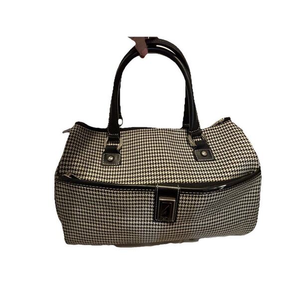 London Fog Oxford 360UL Houndstooth Black Satchel Cabin Bag Carry On Travel 8800 - Picture 1 of 10